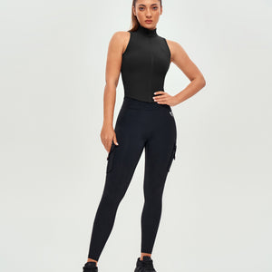 Ribbed Zip Up Tank - Black