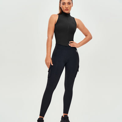 Ribbed Zip Up Tank - Black