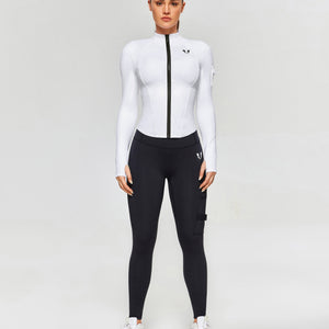 Stand Collar Fitness Moto Jacket - White