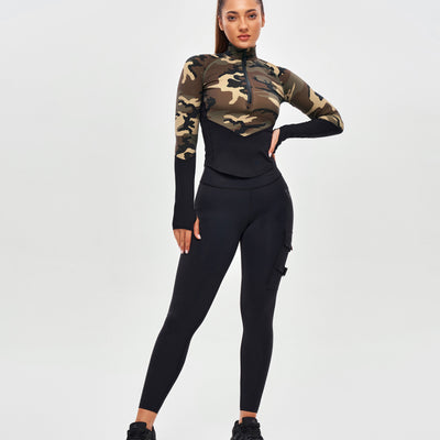 Half Zip Long Sleeve Top - Earth Camo