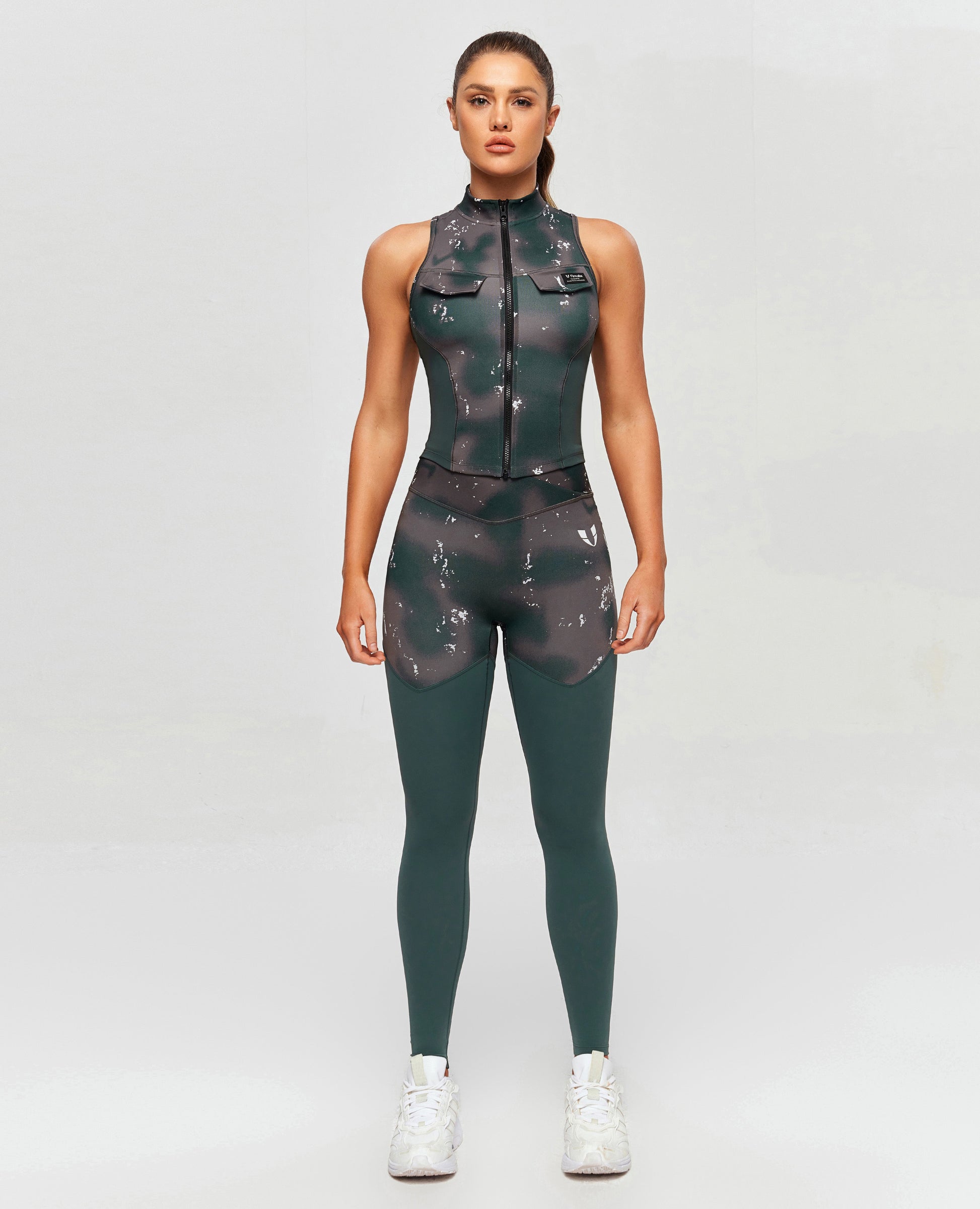 Cargo Power Leggings - Tie Dye and Dark Green