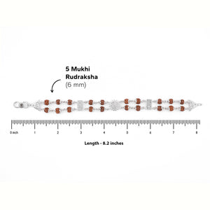 Silver Rakhi with Rudraksha, Om Flower Brooch, Double Line Bracelet