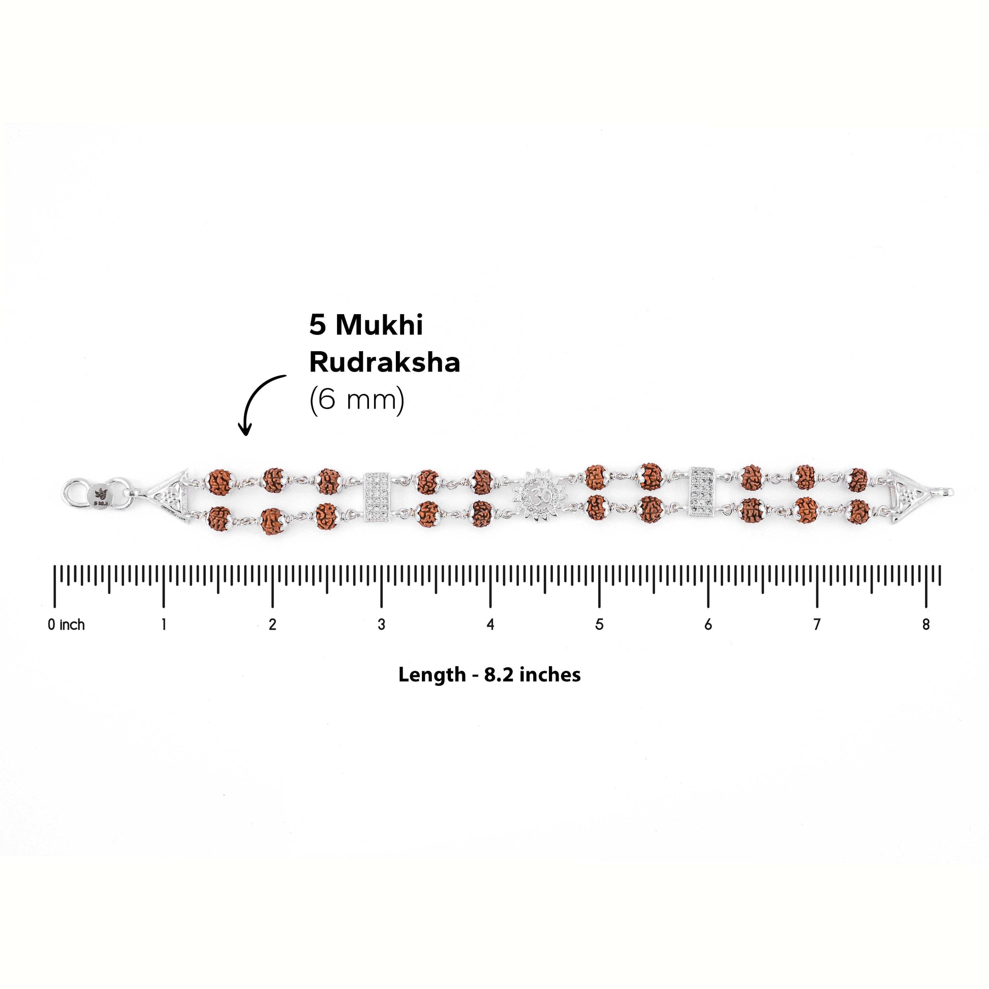 Rudraksha Silver Om Flower Brooch Double Line Bracelet
