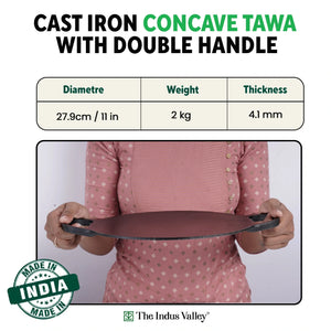 Cast Iron Double Handle Concave Tawa