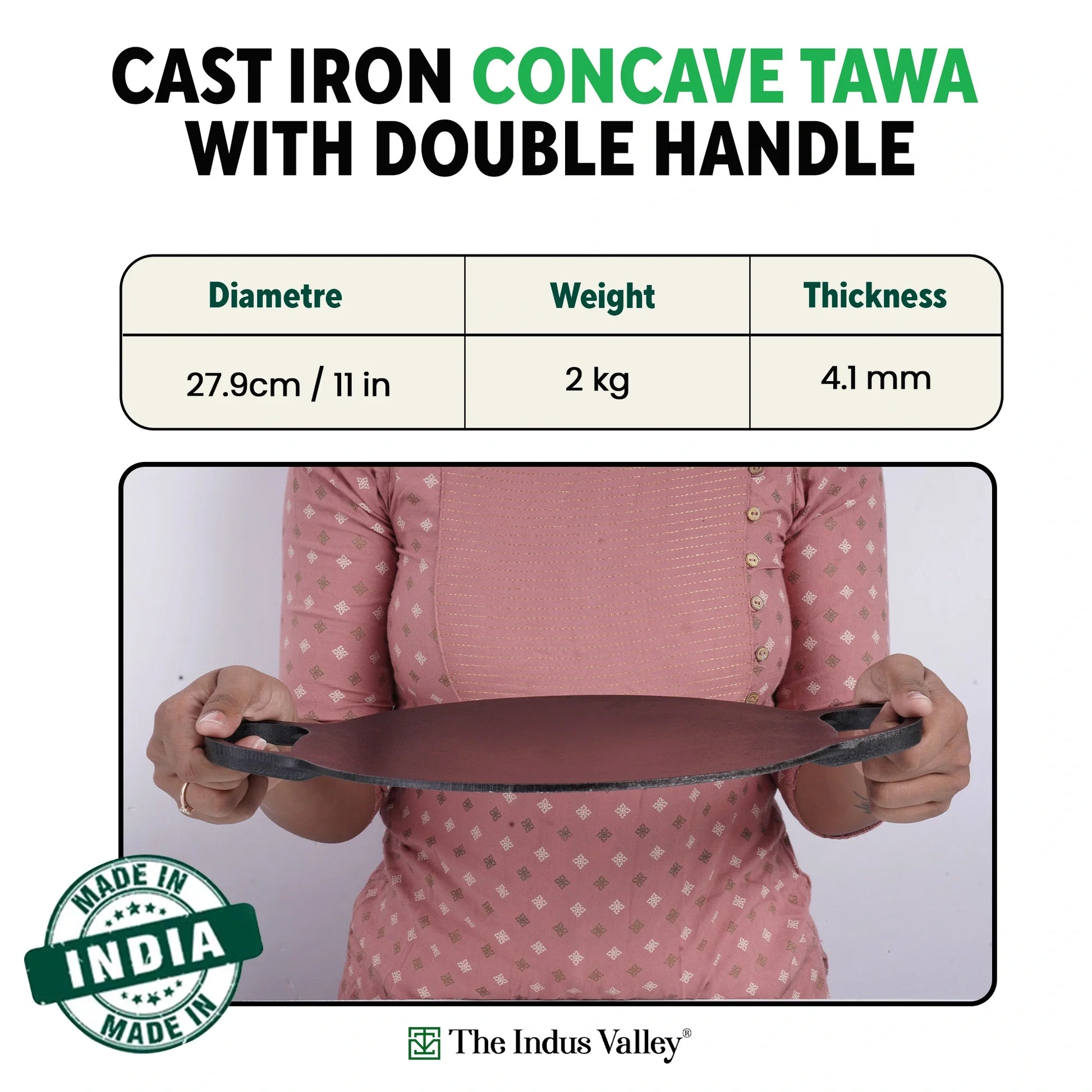 Cast Iron Double Handle Concave Tawa