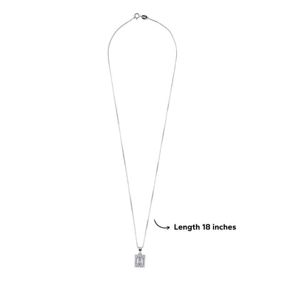 Silver Set Chain Rectangular Pendant with Earrings with Stones for Women