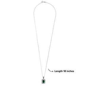 Silver Set Chain Rectangular Pendant with Earrings with Green Stones for Women