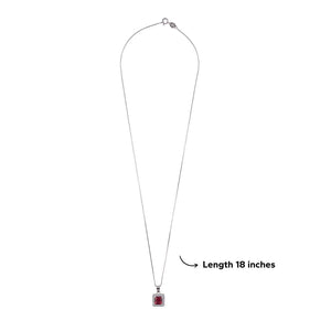 Real Silver Set Chain Pendant and Earrings with Red Stones for Women