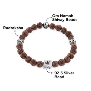 Rudraksha with Om Namah Shivay Silver Beads Bracelet