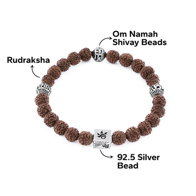 Rudraksha with Om Namah Shivay Silver Beads Bracelet