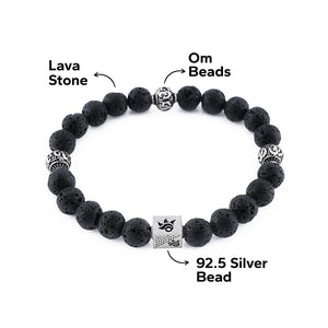 Lava Stone and Om Silver Beads Bracelet