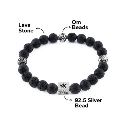 Lava Stone and Om Silver Beads Bracelet