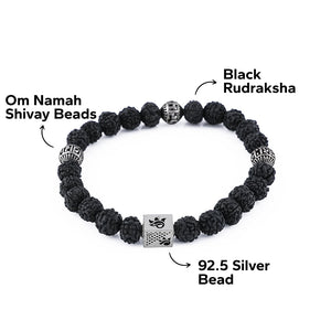Black Rudraksha with Om Namah Shivay Silver Beads Bracelet
