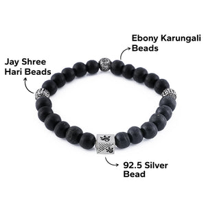 Ebony Karungali with Shree Hari Silver Beads Bracelet