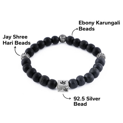 Ebony Karungali with Shree Hari Silver Beads Bracelet