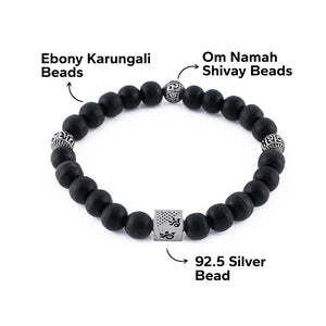 Ebony Karungali with Om Namah Shivay Silver Beads Bracelet