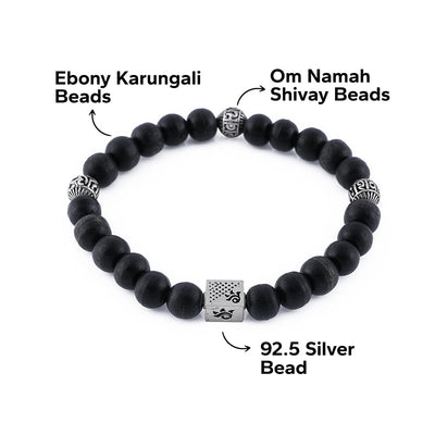 Ebony Karungali with Om Namah Shivay Silver Beads Bracelet