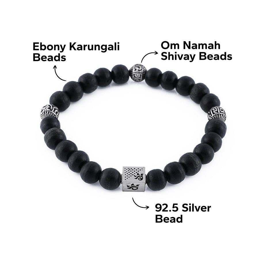 Ebony Karungali with Om Namah Shivay Silver Beads Bracelet