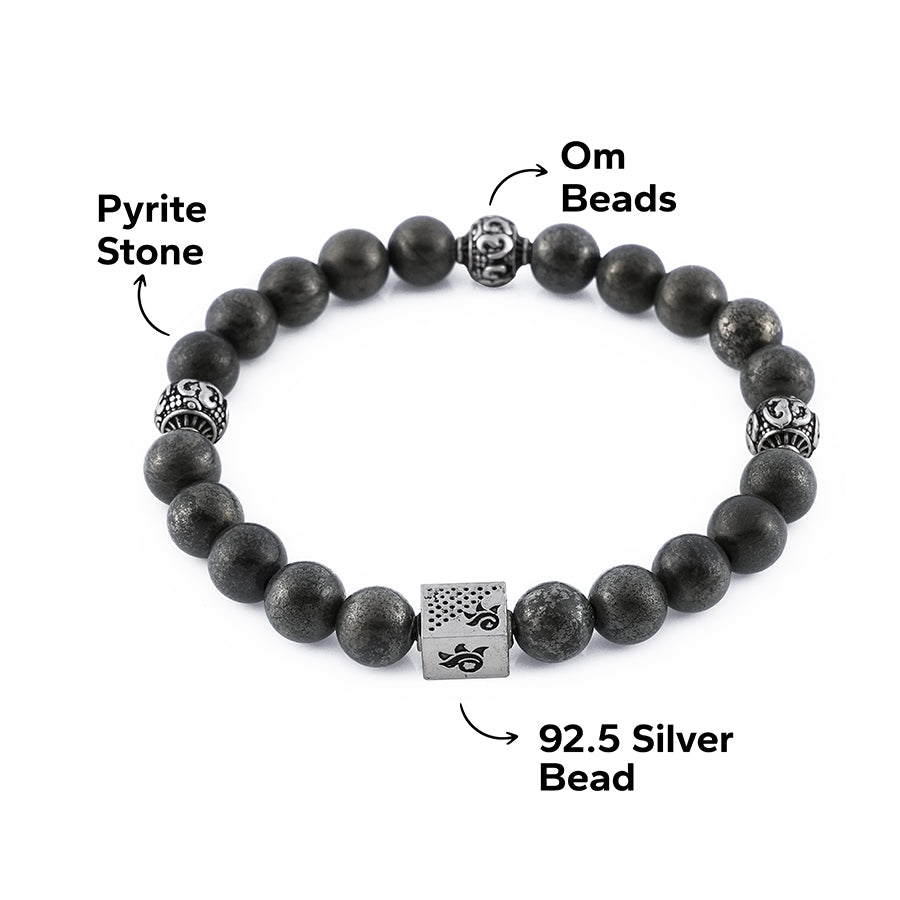 Pyrite Stone with Om Silver Beads Bracelet