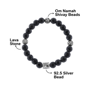 Lava Stone with Om Namah Shivay Silver Beads Bracelet
