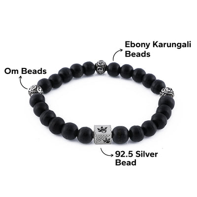 Ebony Karungali with Om Silver Beads Bracelet