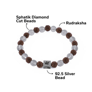 Rudraksha with Spatik Diamond Cut Beads Bracelet