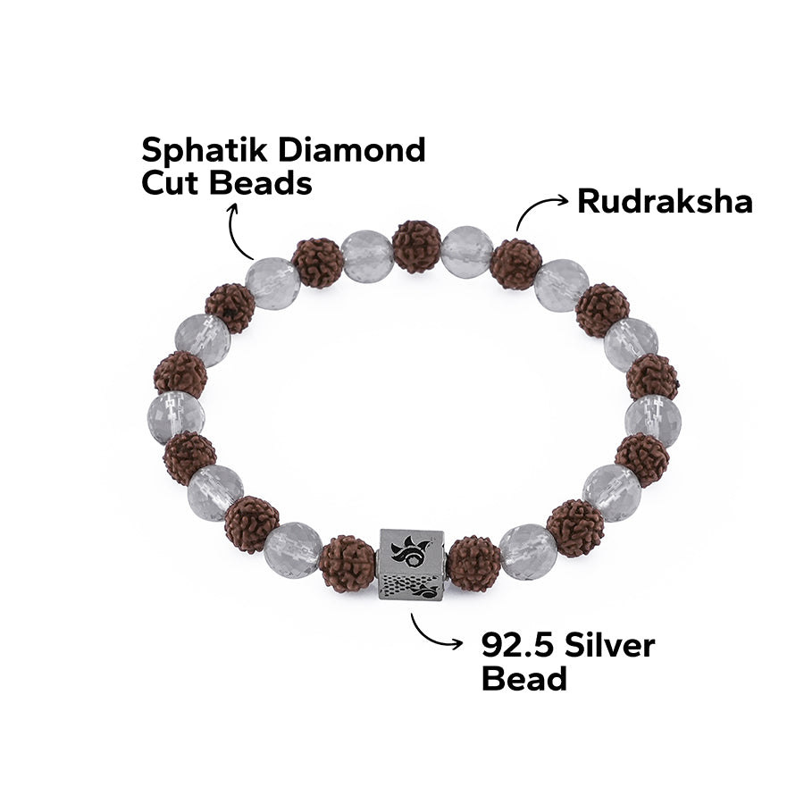 Rudraksha with Spatik Diamond Cut Beads Bracelet