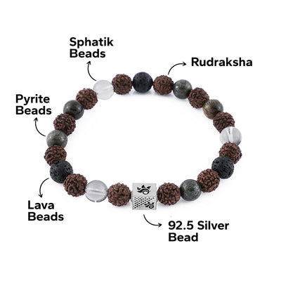 Rudraksha with Lava, Pyrite,Spatik Beads Bracelet