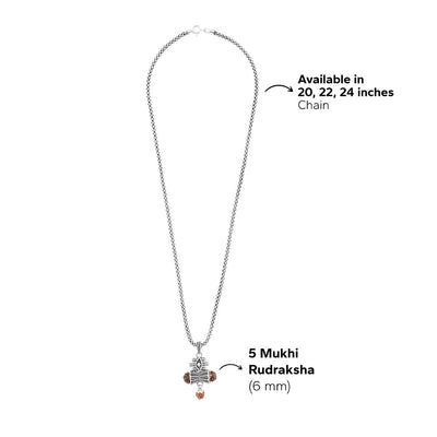 Rudraksha Damru & Lord Shiva Third Eye Pendant with Silver Chain