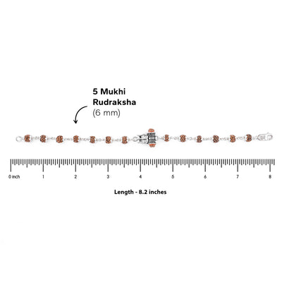 Rudraksha Silver Bracelet with Om Damru Single Line for Men
