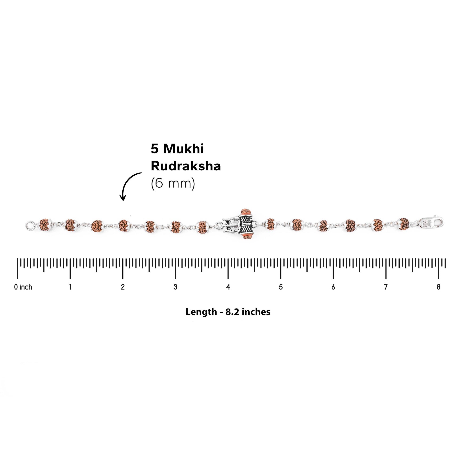 Rudraksha Silver Bracelet with Om Damru Single Line for Men