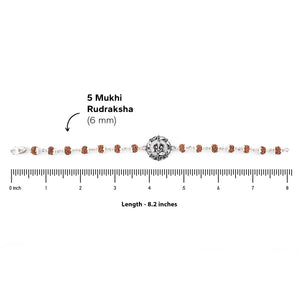 Silver Rakhi with Ganesh in a Designer Circular Sphere and Single Line Rudraksha