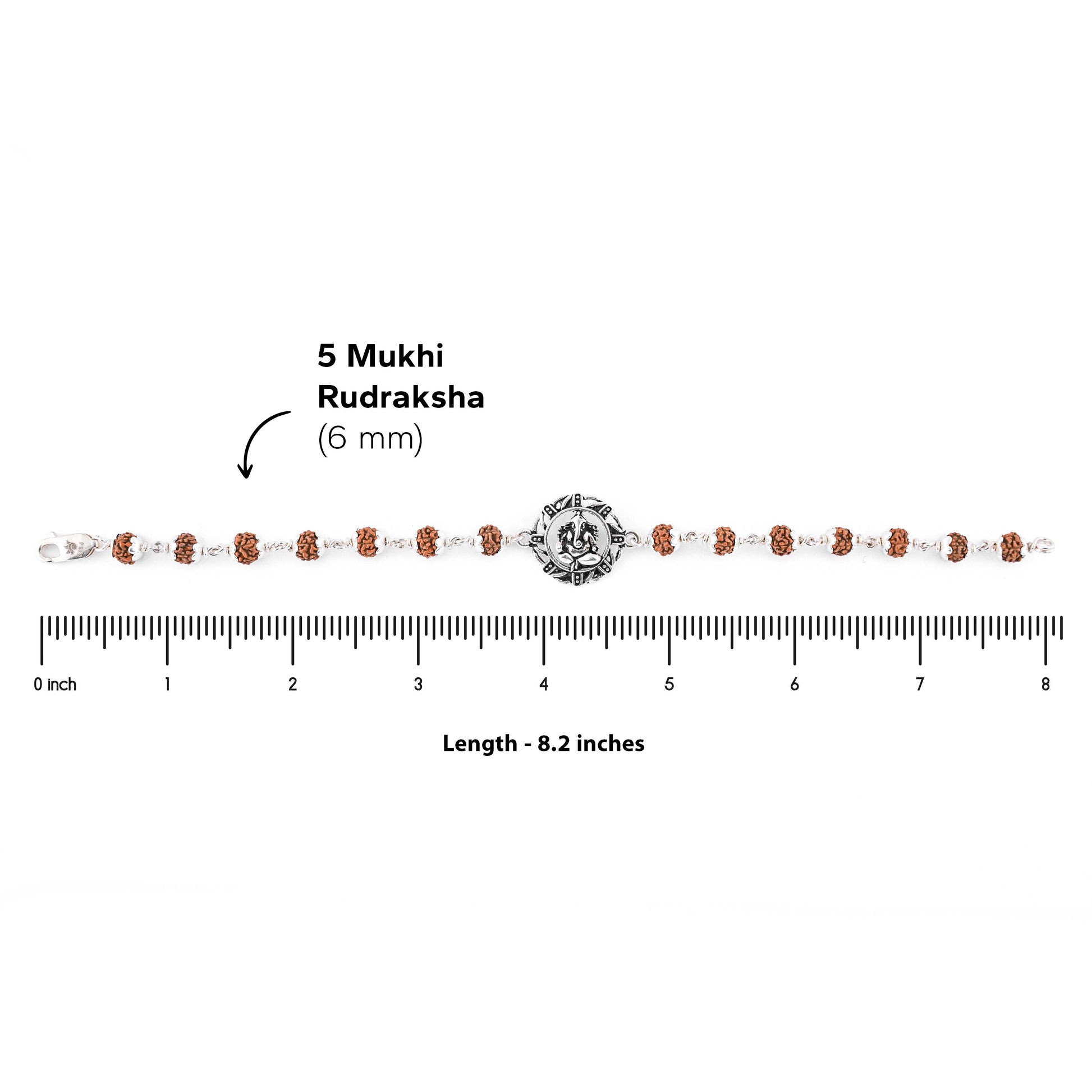 Silver Rakhi with Ganesh in a Designer Circular Sphere and Single Line Rudraksha