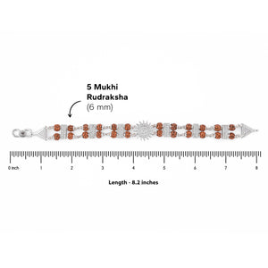 Real Rudraksha Silver Bracelet with Om Embedded in Surya Double Line for Men