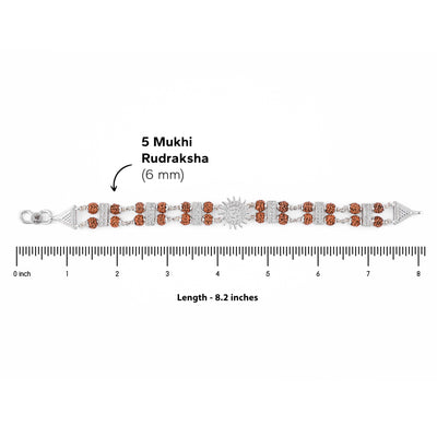 Real Rudraksha Silver Bracelet with Om Embedded in Surya Double Line for Men