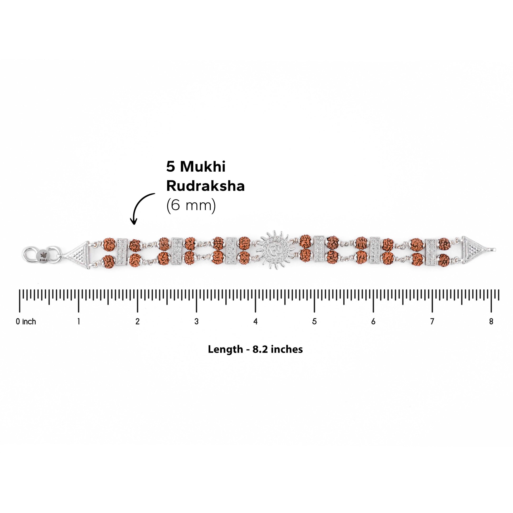 Real Rudraksha Silver Bracelet with Om Embedded in Surya Double Line for Men