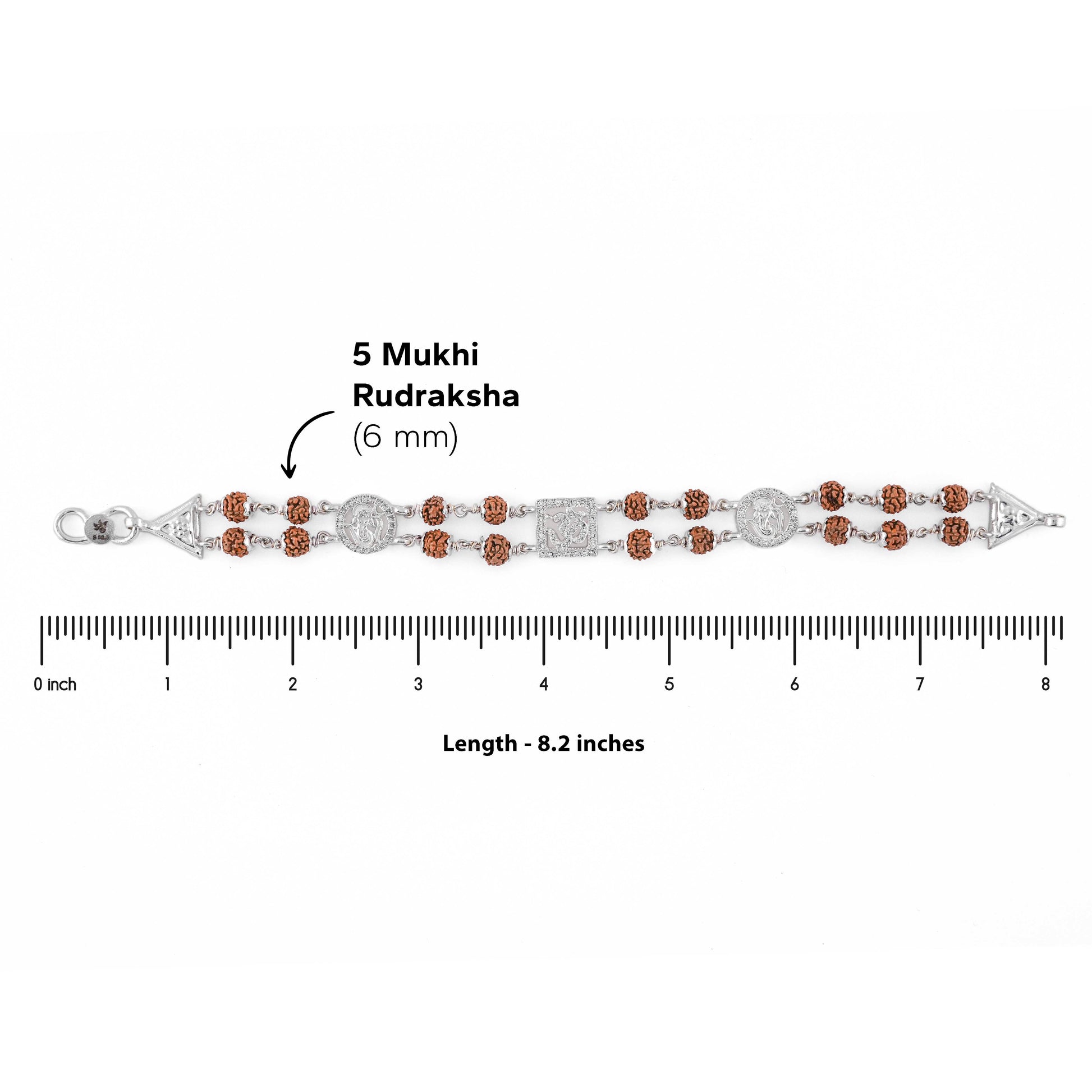 Silver Rakhi with Rudraksha, Om, and Ganesh, Double Line Design