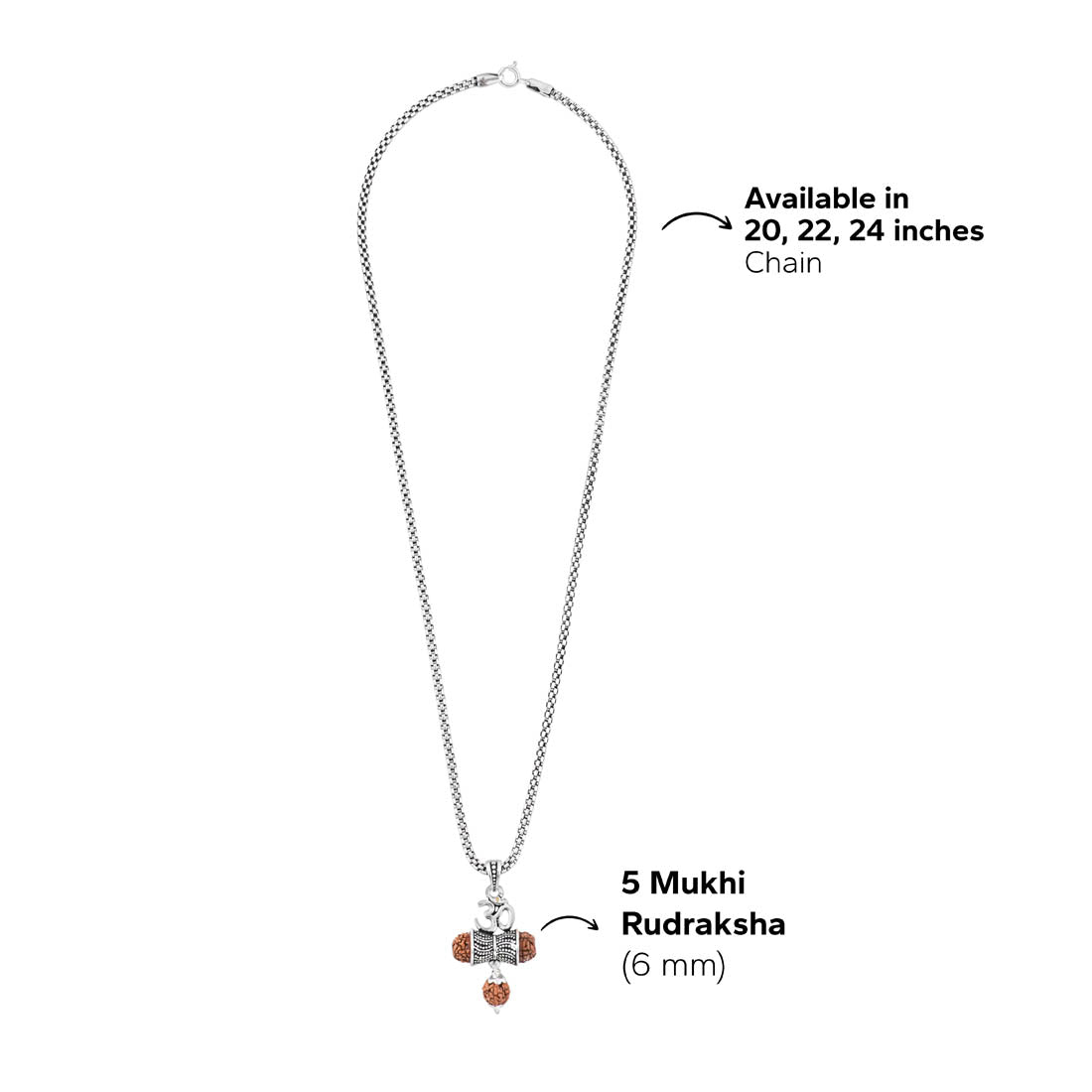 Rudraksha Om Damaru Pendants with Silver Chain