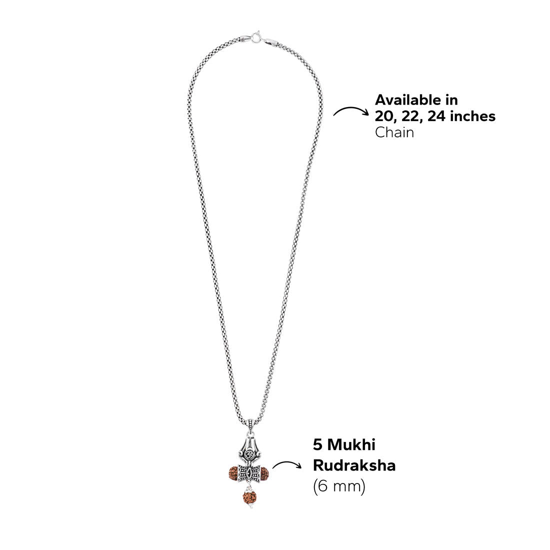 Rudraksha Trishul Om Damru Pendant With Silver Chain