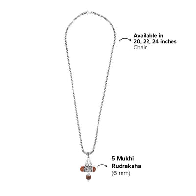 Rudraksha Trishul and Damru Pendant with Silver Chain