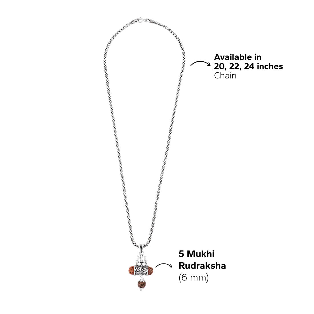 Rudraksha Trishul and Damru Pendant with Silver Chain