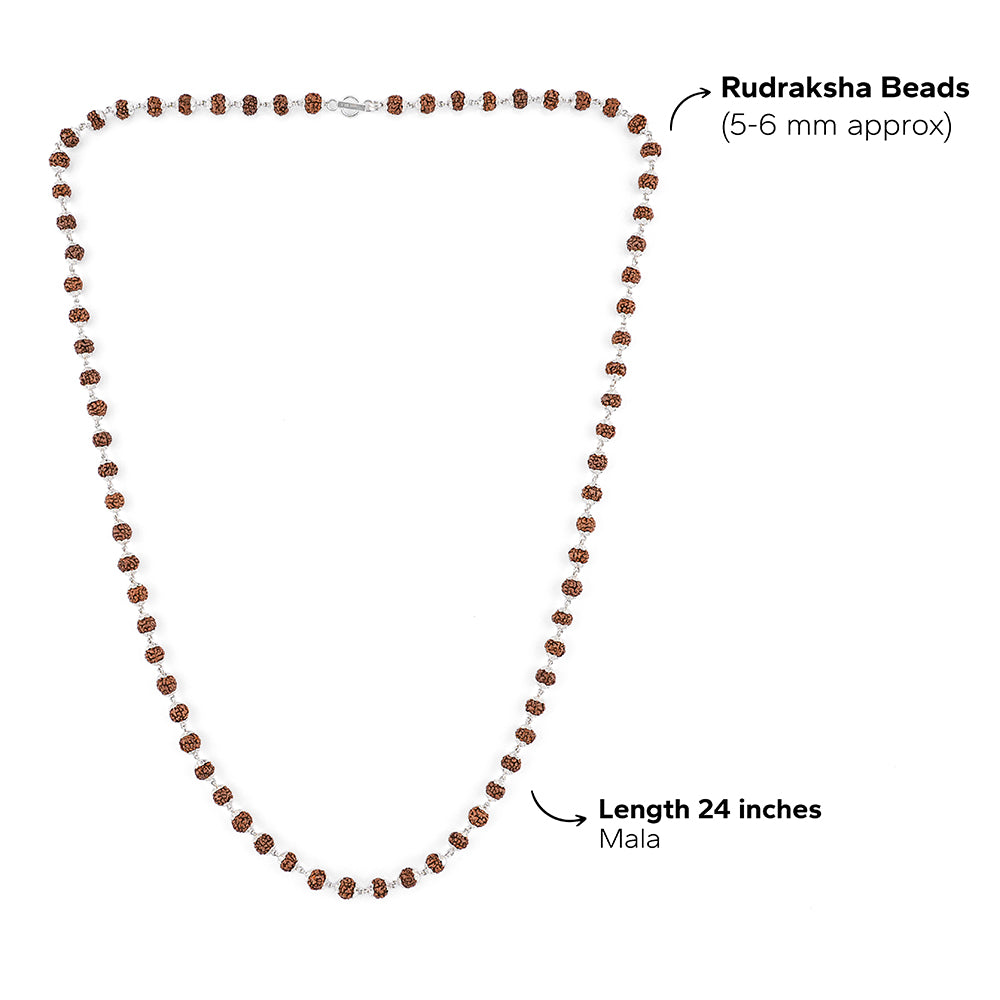 Rudraksha Silver Mala ( 6 - 7 mm Rudraksha)