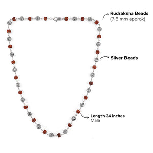 Rudraksha and Om Namah Shivay silver beads mala