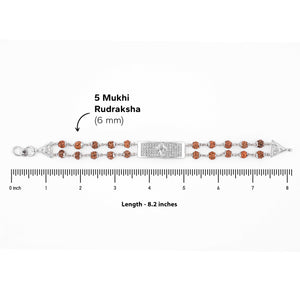 Rudraksha Silver Ganesh Rectangle Double Line Bracelet
