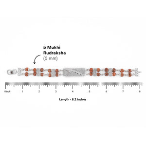 Rudraksha Silver Bracelet with Jaguar in Square Shape Double Line for Men