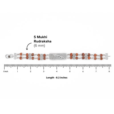 Rudraksha Silver Bracelet with Jaguar in Square Shape Double Line for Men