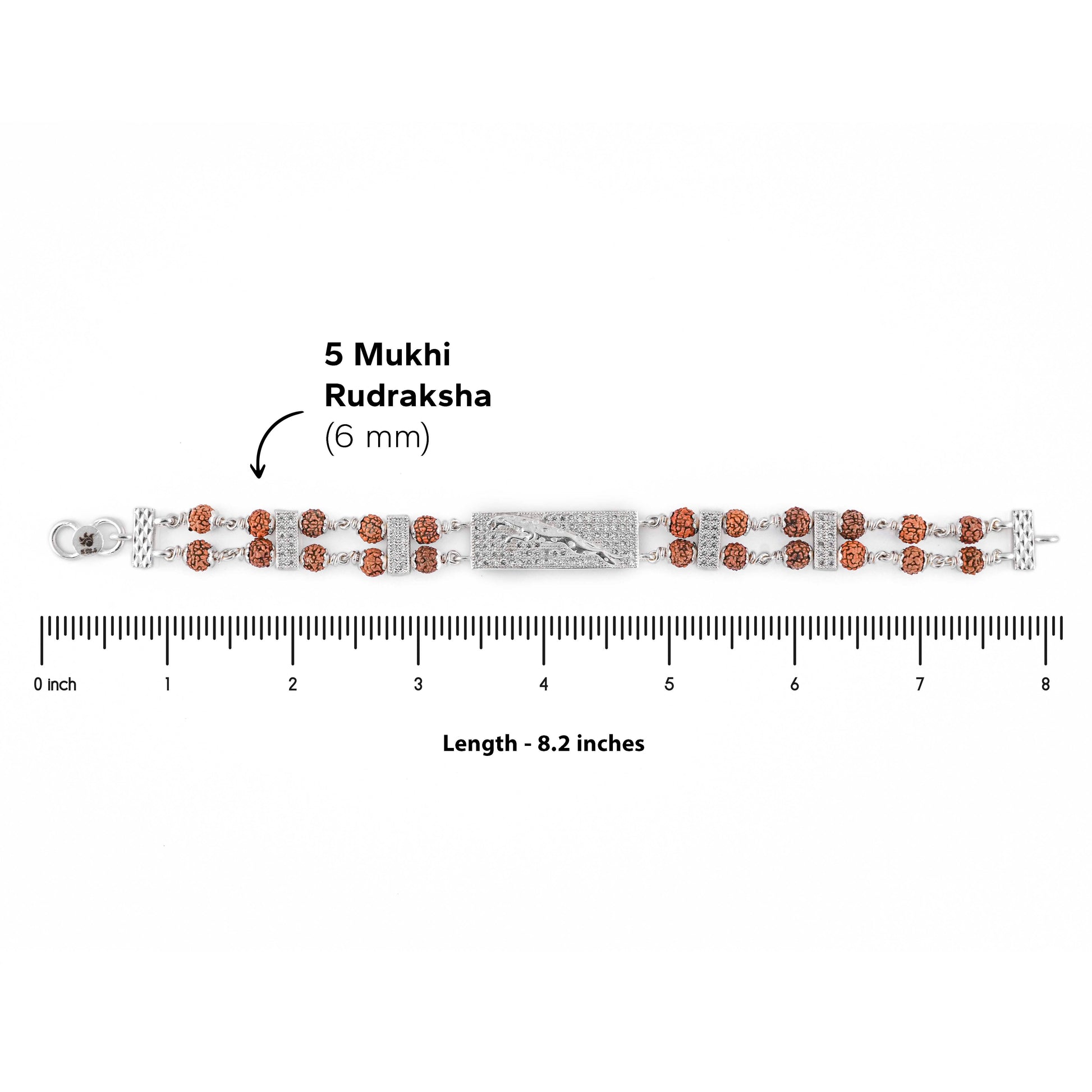 Rudraksha Silver Bracelet with Jaguar in Square Shape Double Line for Men