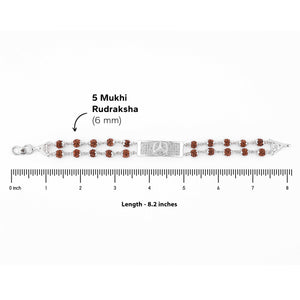 Rudraksha Silver Mercedes Symbol Double Line Bracelet