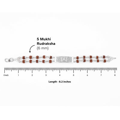 Rudraksha Silver Mercedes Symbol Double Line Bracelet