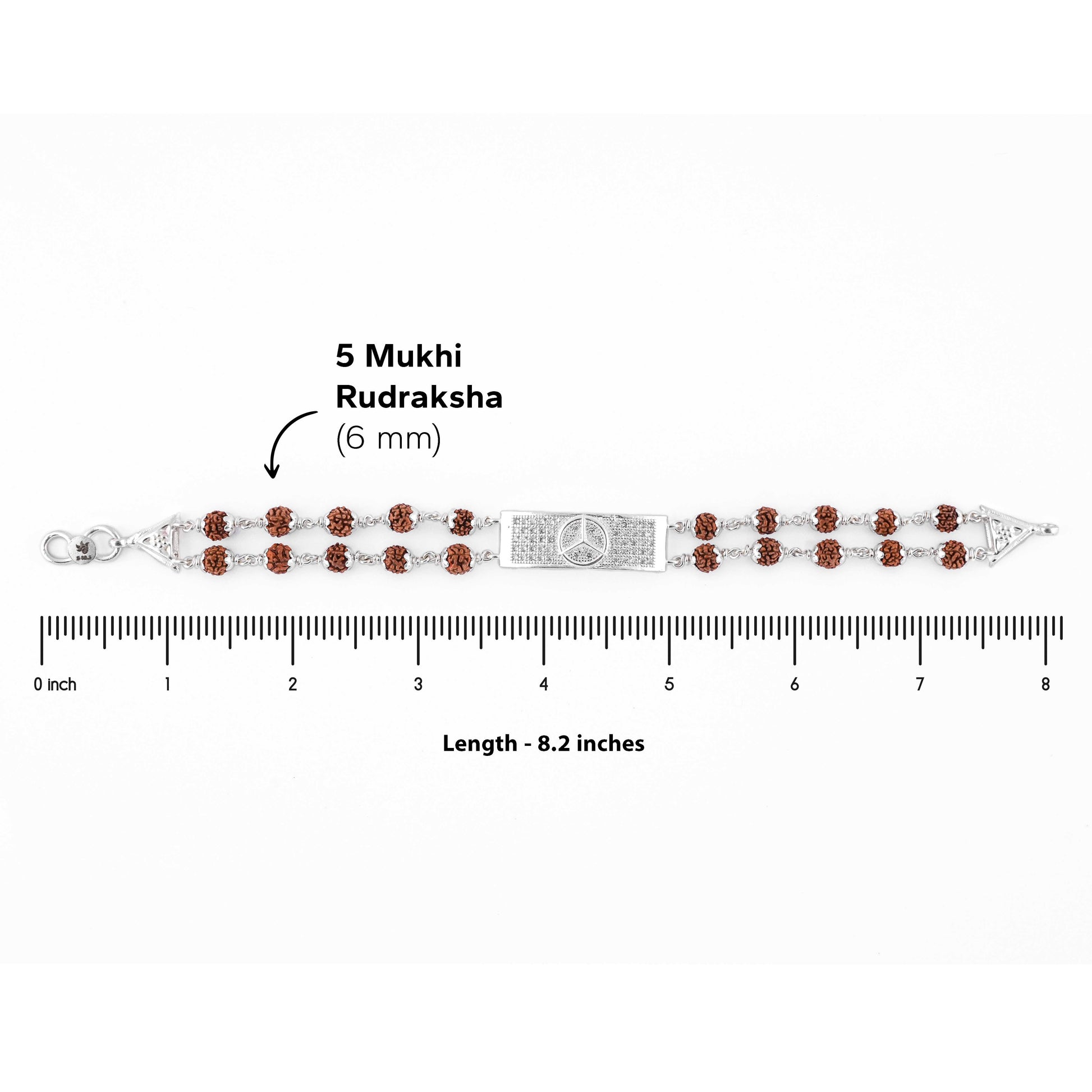 Rudraksha Silver Mercedes Symbol Double Line Bracelet
